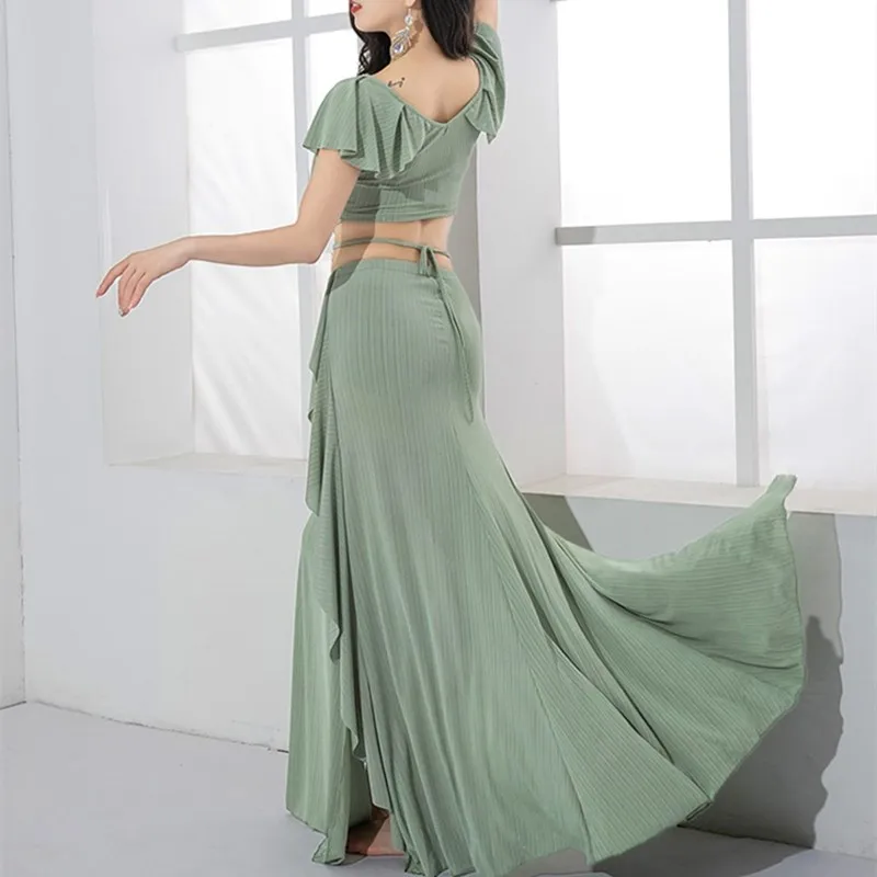 Ruffle Sleeve Oriental Dance Costume Ladies 2 Piece Stage Competition Skirt 2 Piece Dancer Show Practice Wear Swwet 2024 Summer