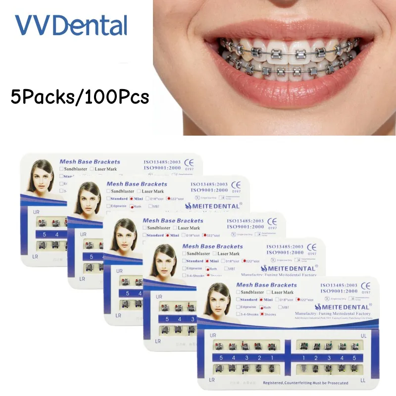 

Стоматологические материалы VV Dental: 100 шт./5 упаковок, мини-ортодонтические металлические брекеты Roth/MBT Solt 345 с крючками, стоматологические аксессуары