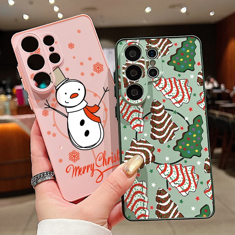 Christmas Tree Printed Magnetic Phone Case For Samsung Galaxy S26 S25 S24 Ultra S25 S23 FE A57 A56 A37 A17 A55 A16 A36 A15 Cover