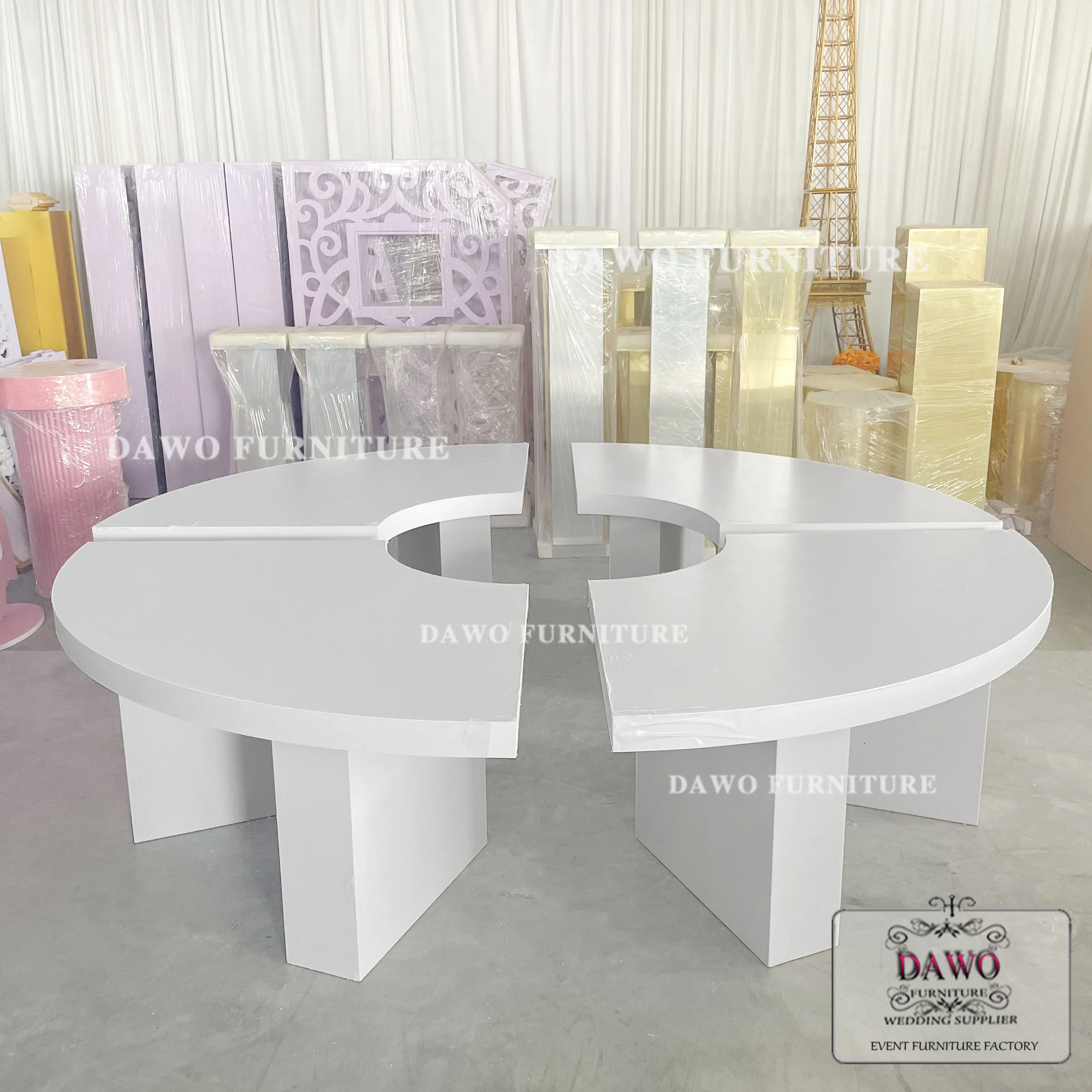 طاولة أطفال للأطفال من البلاستيك الأبيض Mdf طاولة حفلات مستديرة كبيرة #4