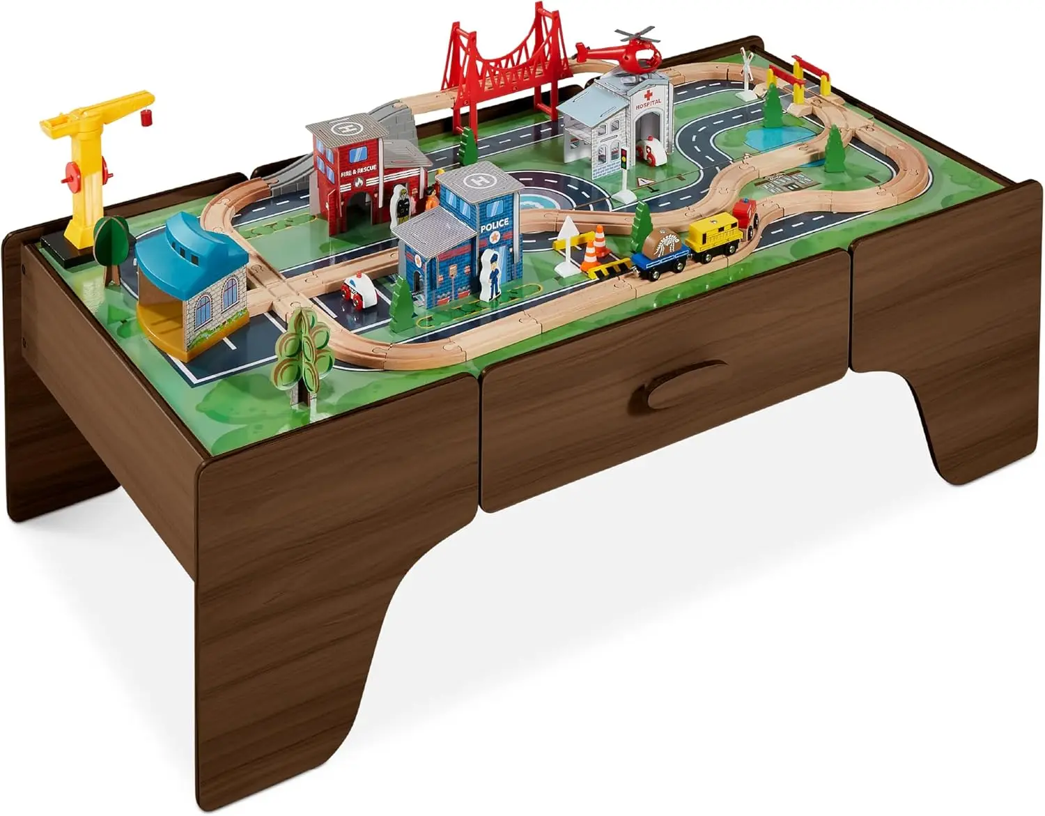 

Best Choice Products Large 50in 70-Piece Train Table, Multipurpose Wooden Toy Activity Playset for Children w/Tracks, Reversible