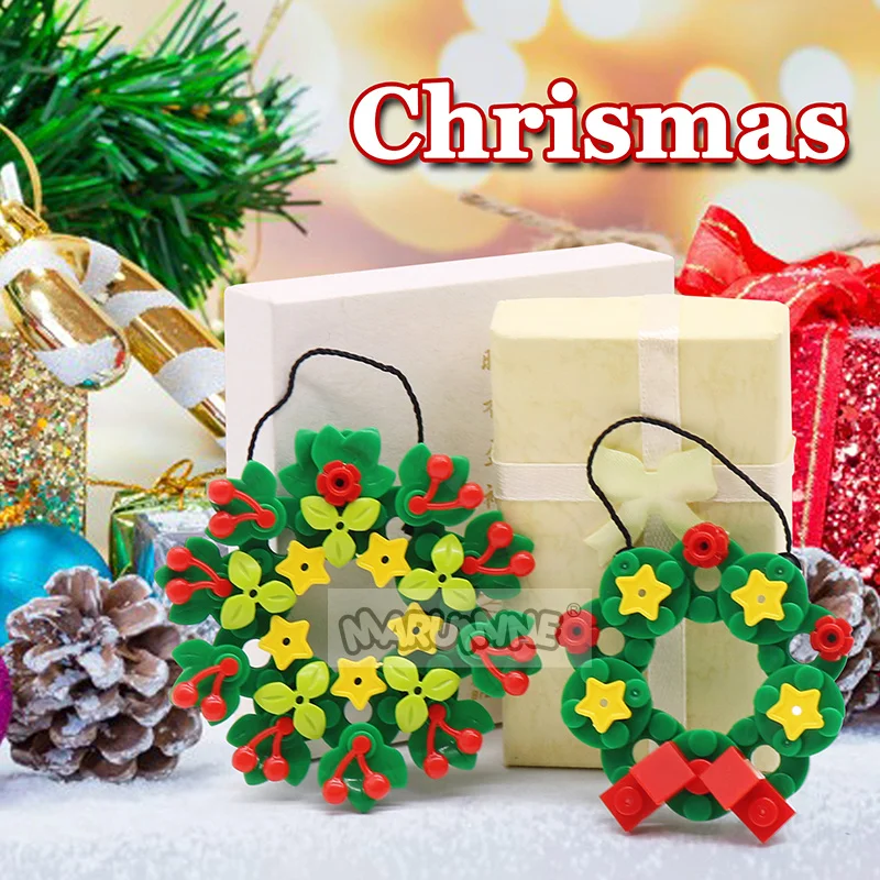 MARUMINE-Mini Christmas Garland Blocks Model Kit, DIY Wreath Set, MOC Building Bricks, Decoração Pingente De Flores, Brinquedos De Presente De Natal