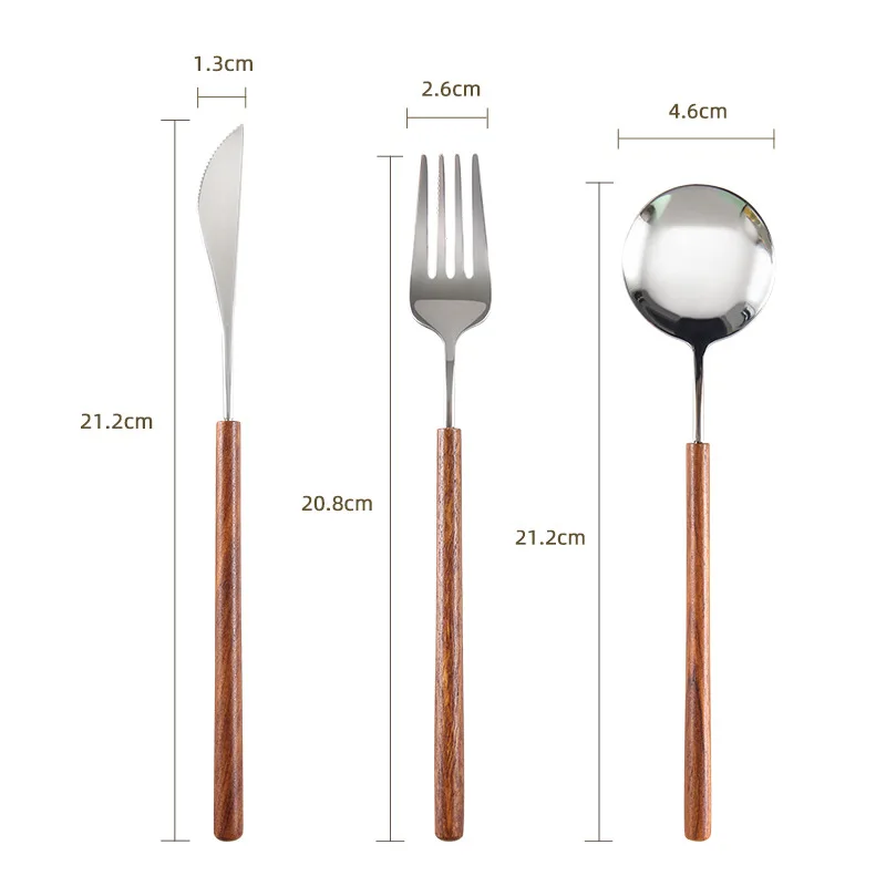 Jaswehome High-end Cutlery Set Rose Wood 304SS Steak Knife Fork Dinnerware Stainless Steel Fancy Tableware Utensils Set