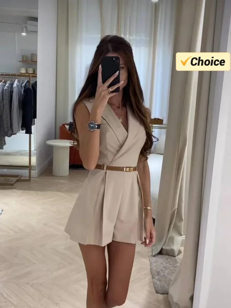 Spring Summer Fashion New Women's Lapel Suit Jumpsuit OL Professional Commuting Women's Office Style Shorts Formal Jumpsuit