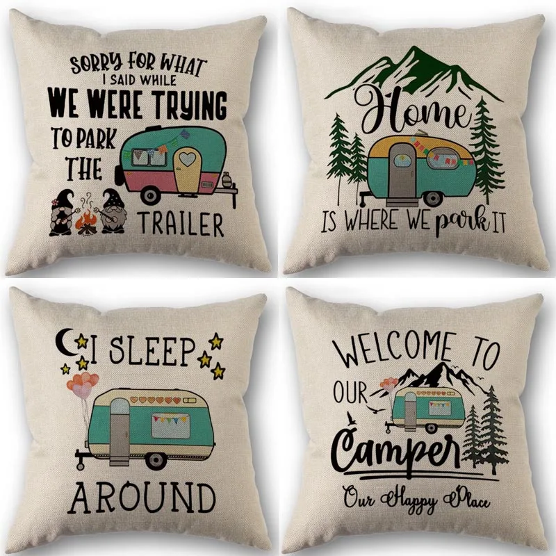 Decorative Cushion Cover Camper Pillowcase Cotton Linen Fabric Square Zipper Pillowcase 45X45cm Wedding Decorative Pillow cover