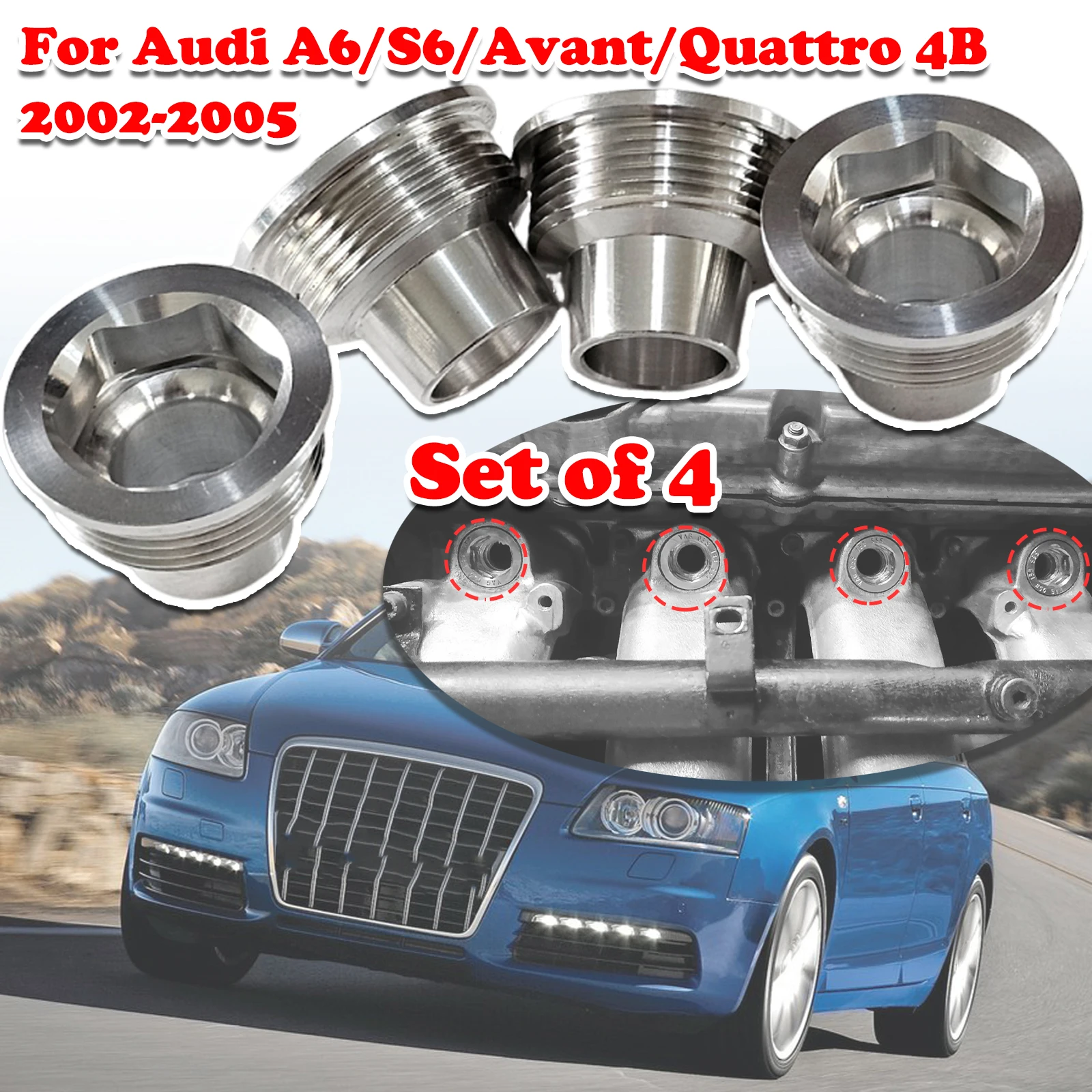 

Set of 4 For Audi A6/S6/Avant/Quattro 4B Upgrade Aluminum Fuel Injector Insert Cup Seat Car Replacement Parts 2002 2003 - 2005