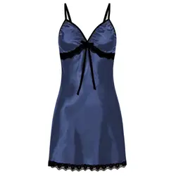 Women Nightgowns Satin Silk Sleepwear Lace Sling Nightdress Bow Nightwear Dresses Sexy Lingerie Gown Housewear Robe Homedress