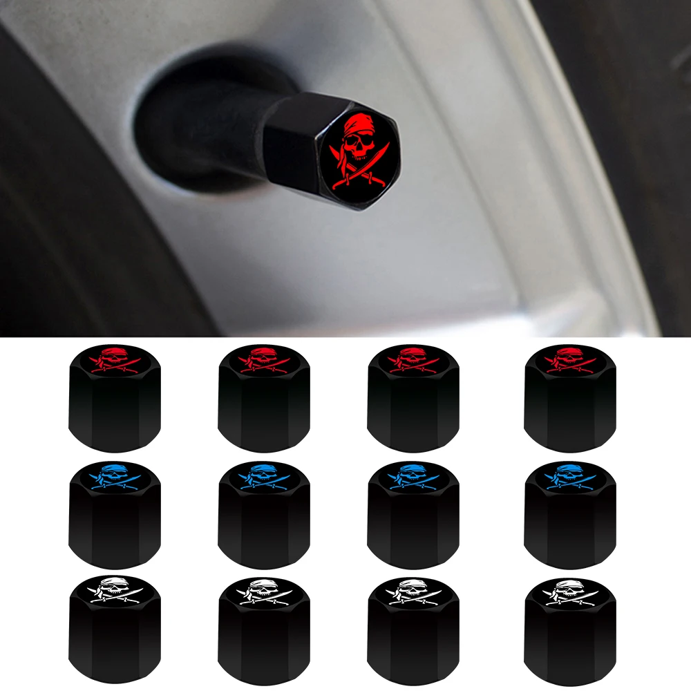 4Pcs Aluminum Skull Tire Valve Stem Caps, Corrosion Resistant, Universal Stem Covers for Cars Trucks Motorcycles SUVs Bikes