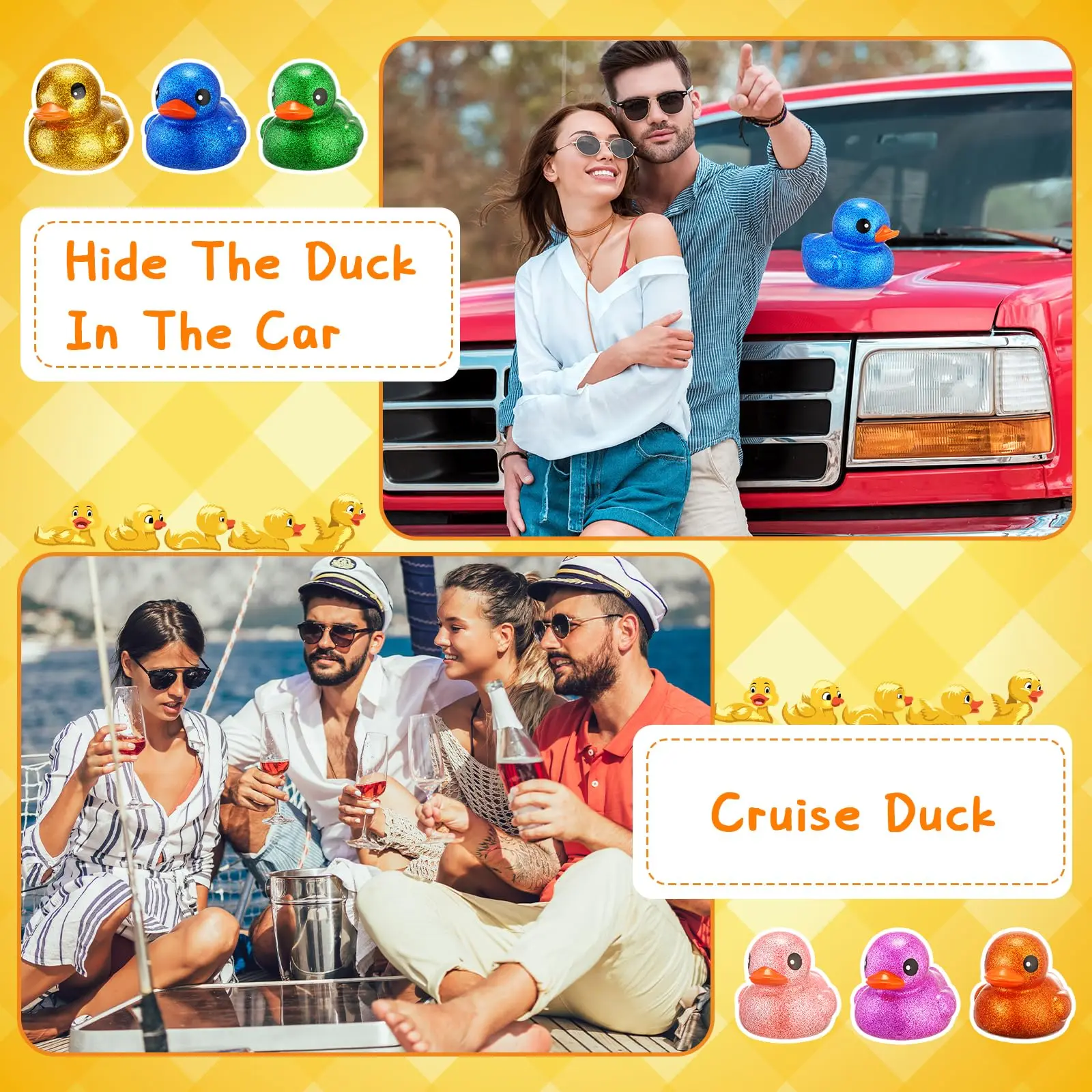 Giant Glitter Rubber Duck 6.89 Inch Big Sparkly Rubber Ducky Bathtub Toy with Squeaky Sound for Baby Shower Beach Pool Activity