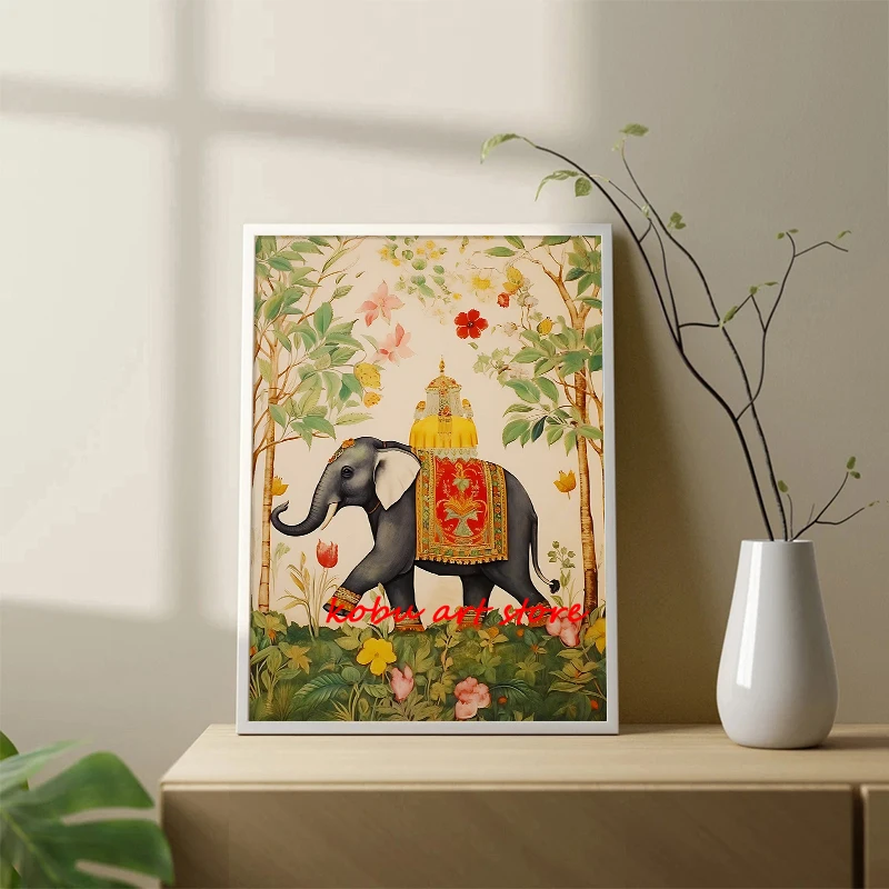 Indian Folk Art Floral Pattern Tree of Life Peacock Vintage Poster Canvas Painting Print Wall Picture for Living Room Home Decor