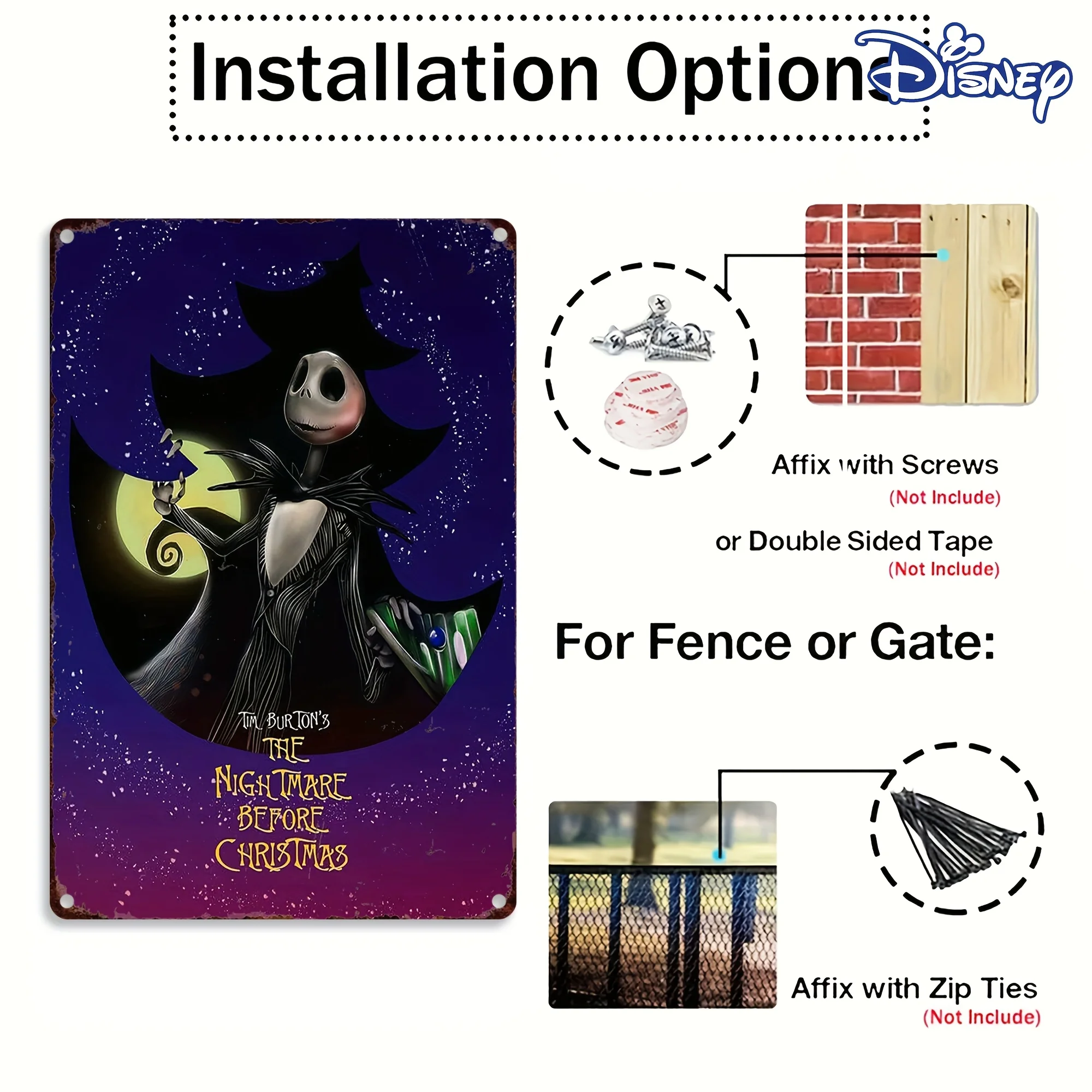 1 قطعة كابوس تيم بيرتون قبل عيد الميلاد جاك سكيلينجتون علامة معدنية من القصدير ، 20.32 × 30.48 سم ، ديكور معلق على الحائط حديدي متين #6