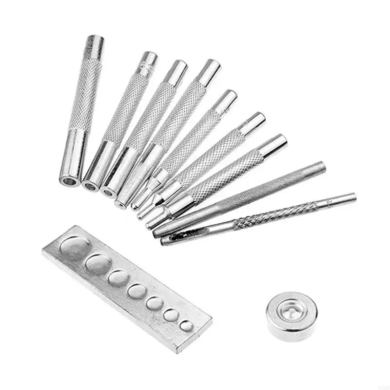 

Y55E 11 Pieces Die Practical Buttons Set with Base Pressing for Punch Hole and Install Rivet Button