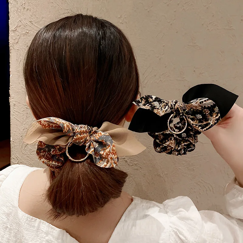 

South Korea Ins Floral Bow Tie Elegant Flower Bun Ponytail Hair Rope Versatile Elastic Band Women