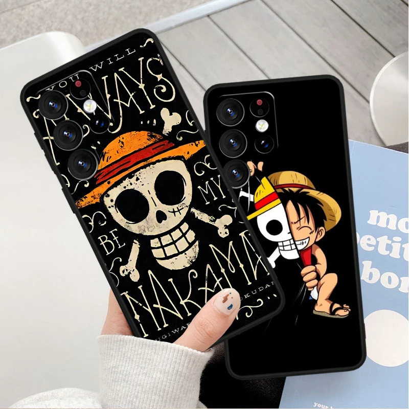 O-One P-Pieces Luffys Black Tpu Cover dla Samsung Galaxy S24 S23 S22 S21 S20 FE S10e S10 S9 Ultra Plus Etui na telefon