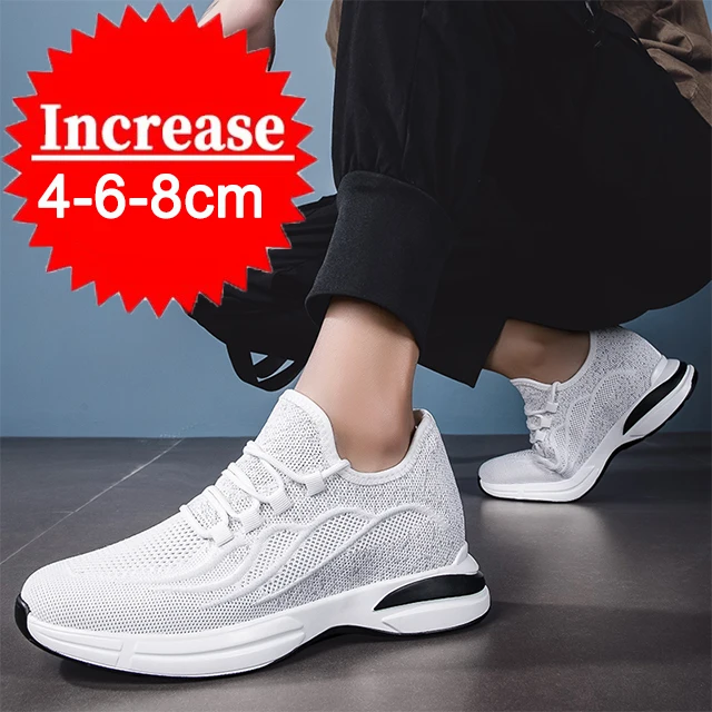 

Men Sneakers 6CM Height Increase Shoes for Man Summer Sports Hollow Breathable Elevator Shoes White Heightening Casual Shoes