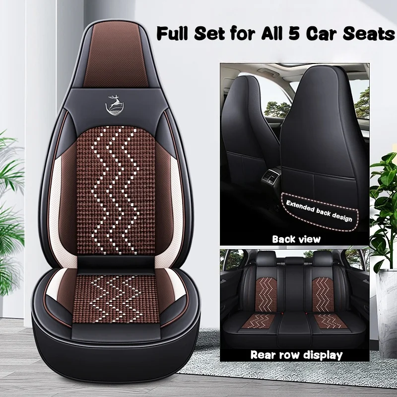 5-Seat Car Seat Cover Made of Ice Silk Material, Universal Fit, Suitable for All Seasons, with 3D Side Support, Classic Color Options Available, Suitable for Models with Front Seat Integrated Headrests