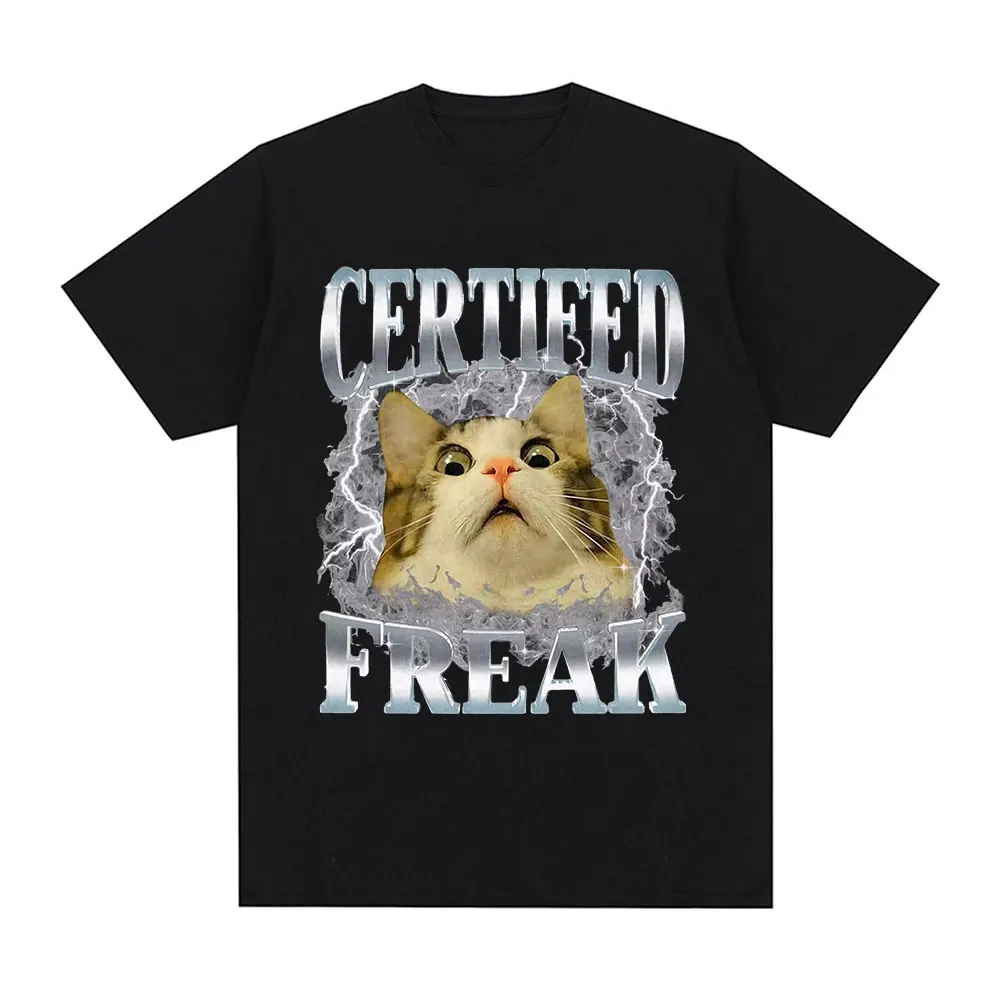 Cursed Certified Freak Funny Cat Meme T Shirt Men's Women Fashion Vintage Short Sleeve T-shirts Casual Cotton Oversized T Shirts