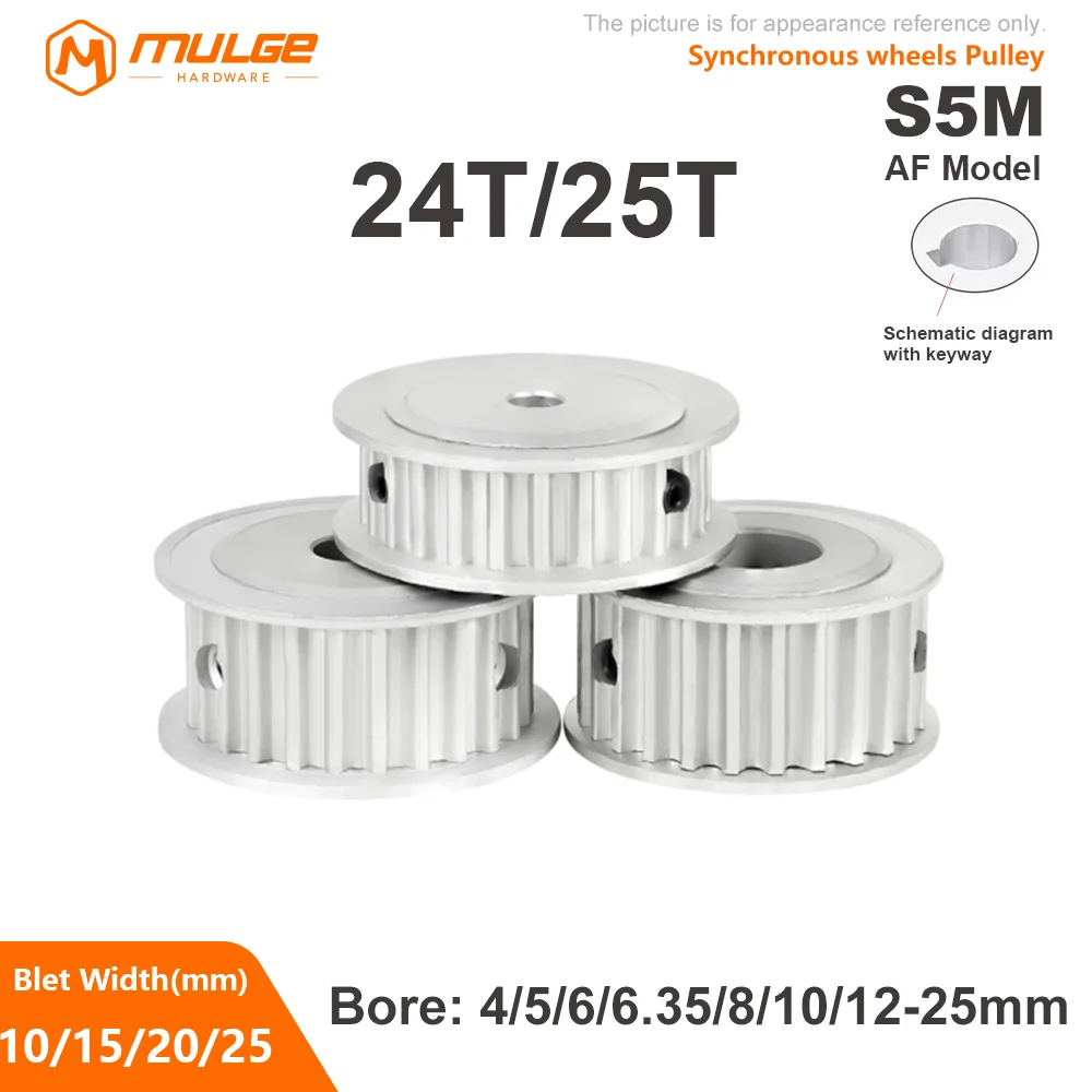 

S5M pulley 24T/25Teeth Timing Pulley AF Type Keyway Bore circular hole 4-25mm For S5M Timing Belt Width 10/15/20/25mm 5GT