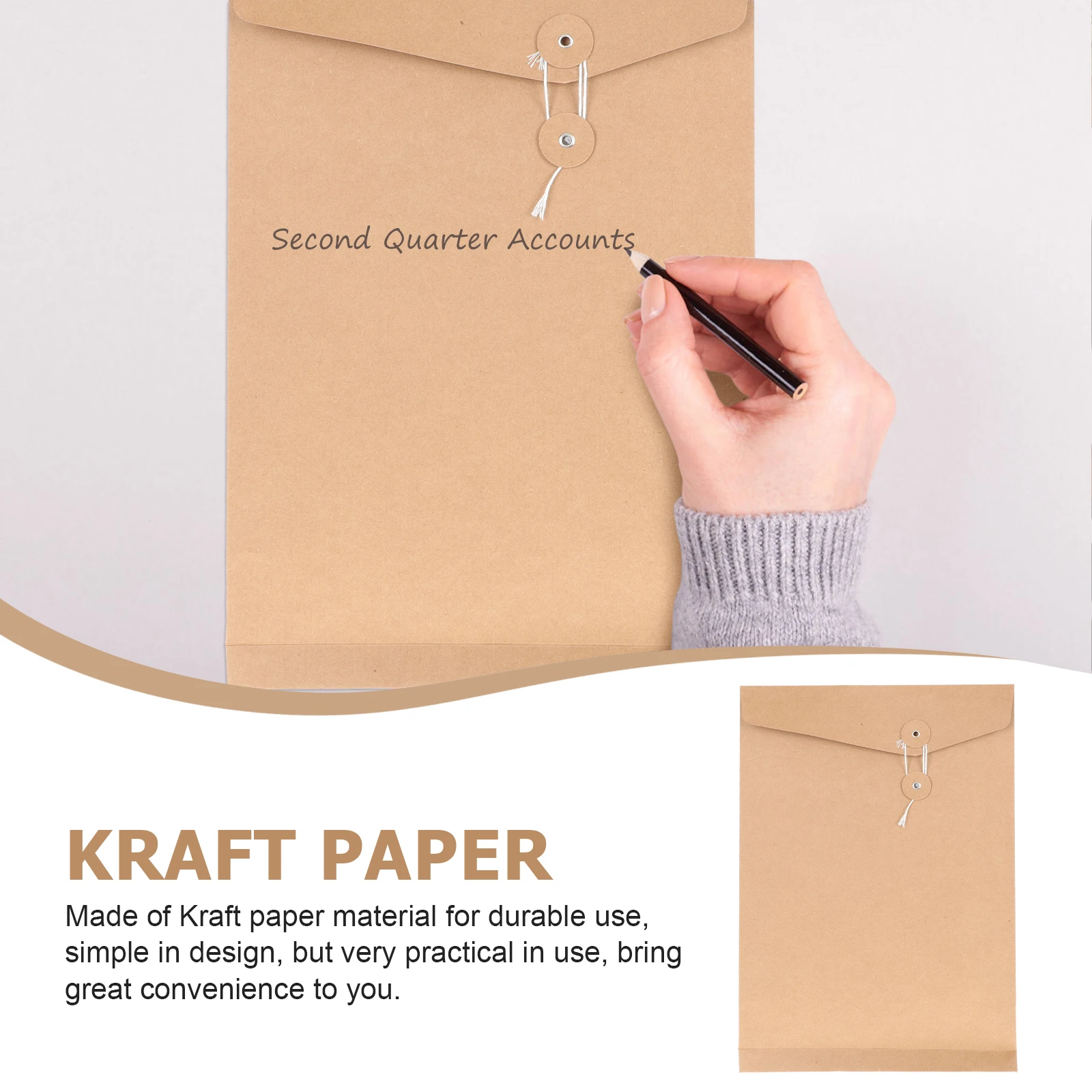

Kraft Paper File Envelope String Tie Closure Document Organizer Business Home Office Storage Bag 12x9.5inch for Bills