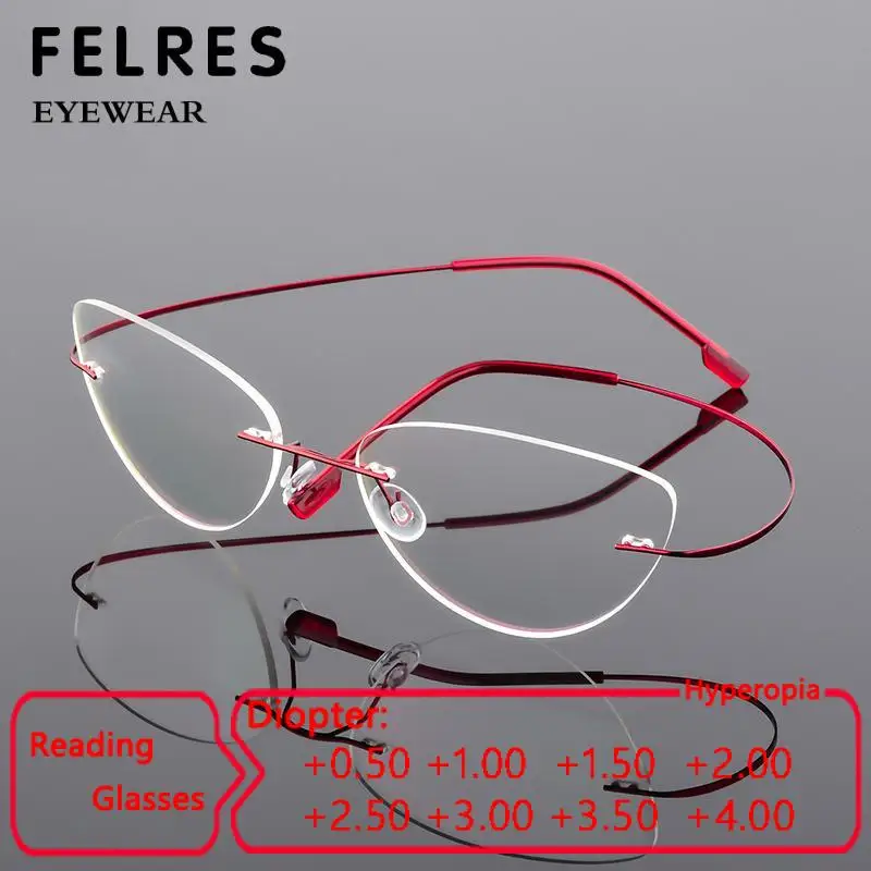 

Boundless Titanium Alloy Cat Eye Reading Glasses Women Anti Blue Light Prescription Presbyopic Glasses Female Classic Readers