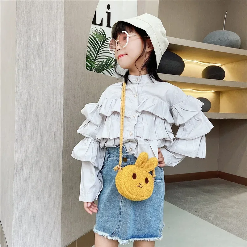 New Cute Little Rabbit Kids Plush Drawstring Bag Casual Children Baby Shoulder Sling Bag Toddler Preschool Handbags Gift Kawaii