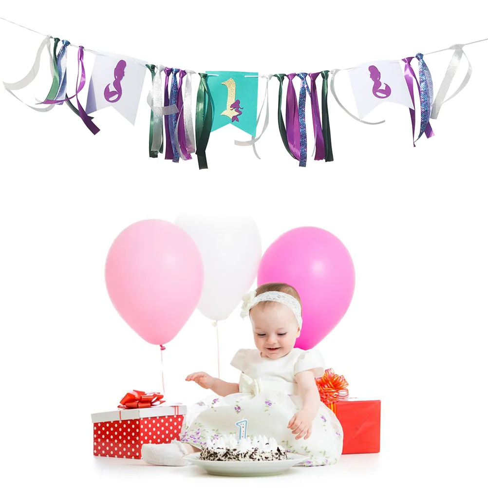 Highchair Banner for 1st Birthday Party Mermaid Theme First Baby Girl Happy Birthday Highchair Banner Party Decoration