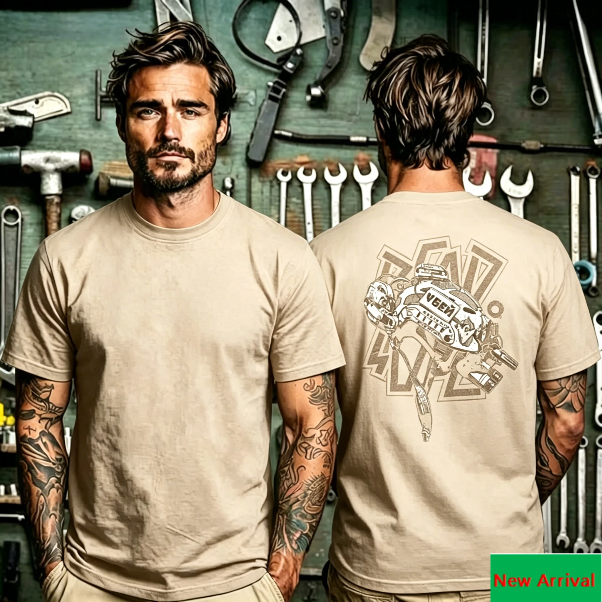Back VGEN Tactical Helmet Mechanical Sketch Graphic Print T Shirt, Military Gear Design Unisex T Shirt for Daily Trip