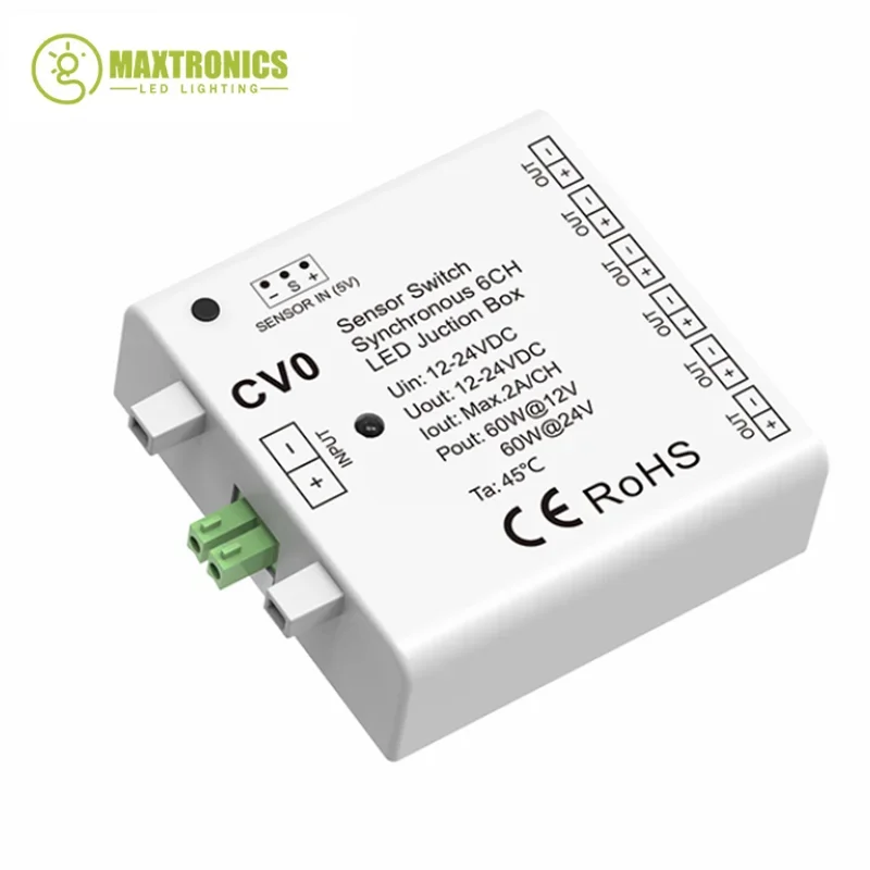 12-24VDC LED Juction Box CV0 60W 2A/CH 6CH Sensor Switch Synchronous For Indoor Single Color Strip Lighting Lights Application