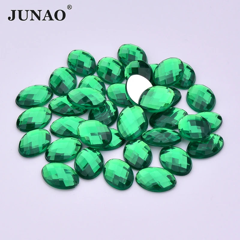 JUNAO 10*14mm 18*25mm Dark Green Oval Rhinestone Flatback Acrylic Crystal Stones Non Hotfix Strass For DIY Dress Jewelry