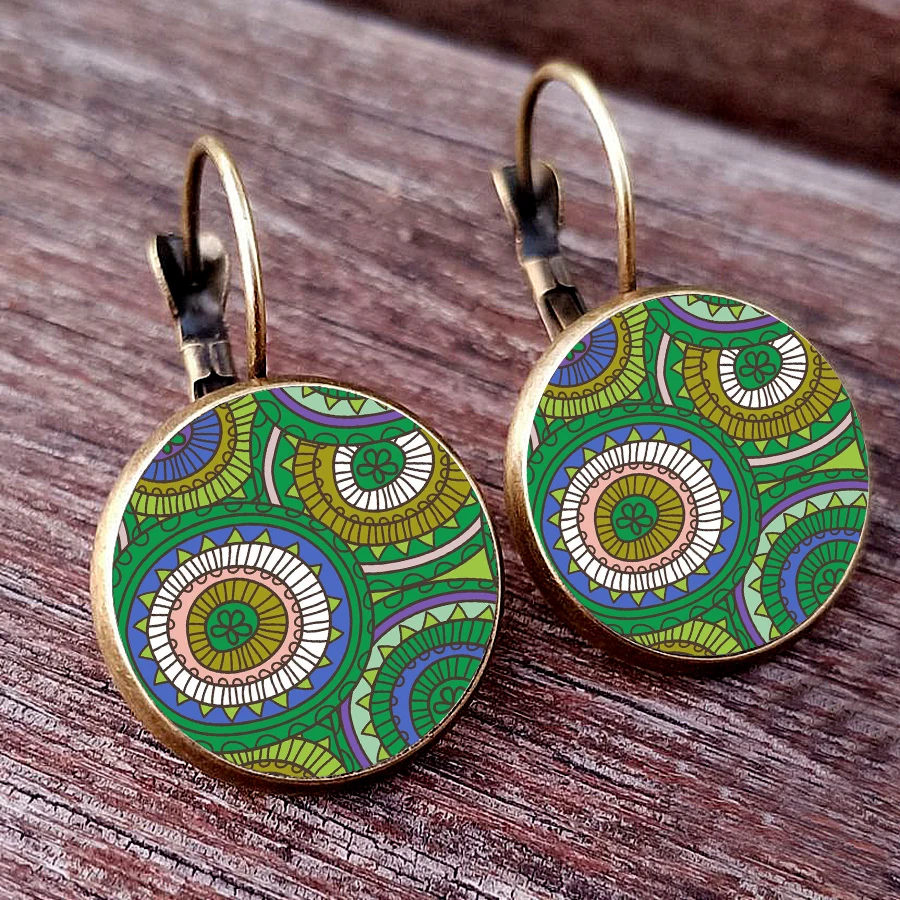 2024 Thread Pattern Earrings Japanese Traditional Pattern Glass Cabochon Earrings Favorite Pattern Earrings Girl Jewelry Gift