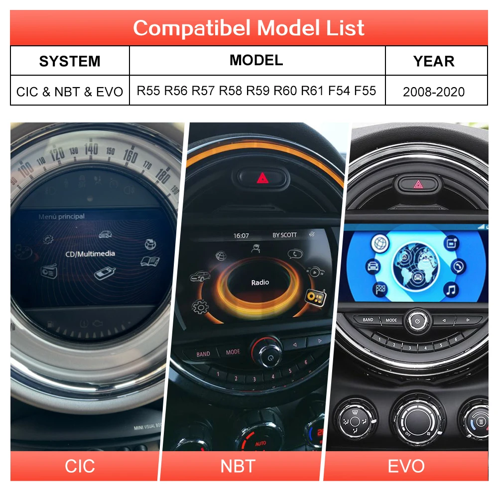 Wireless CarPlay Android Auto for Mini R55 R56 R57 R58 R59 R60 R61 F54 F55 F56 F57 Clubman Countryman Hardtop John Cooper