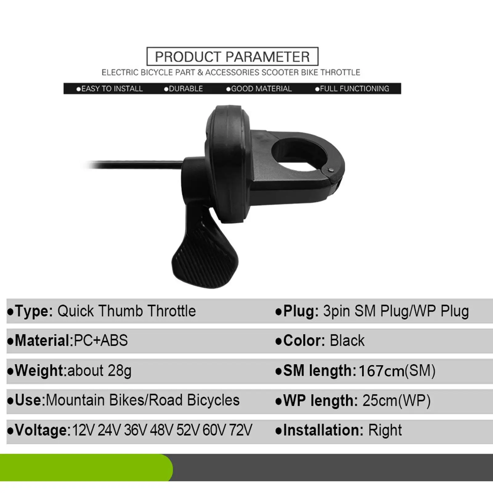 Responsive Finger Throttle for Electric Bikes - Easy Speed Control for replacement Accelerator