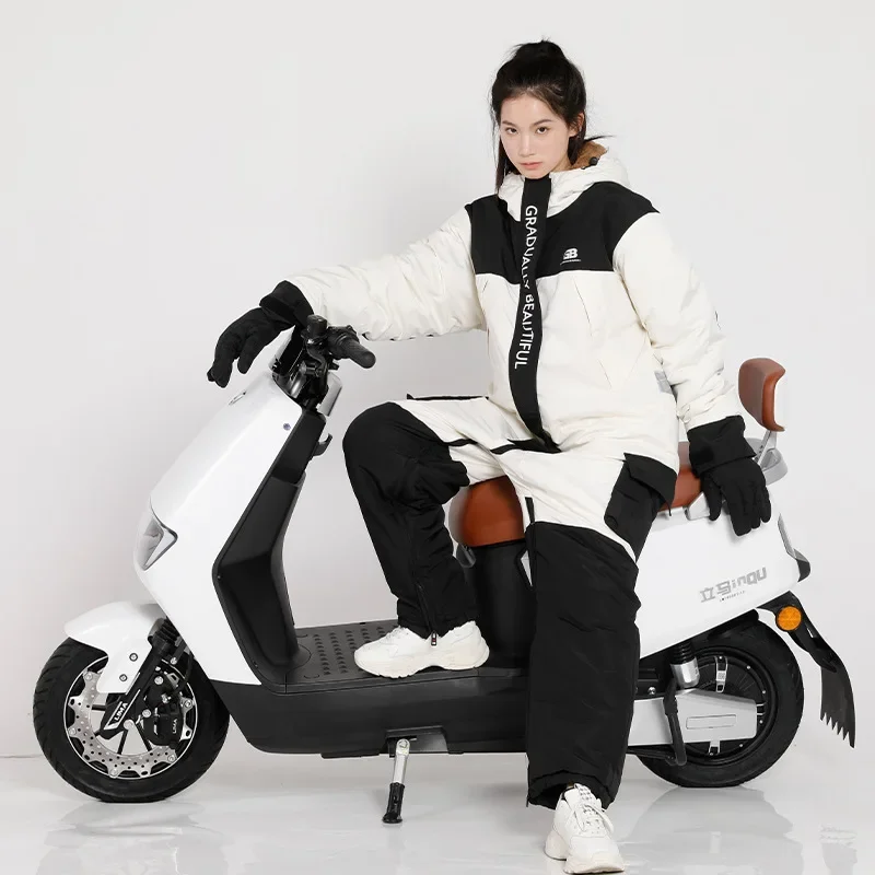 Winter Outdoor Fishing and Skiing One-piece Suit Warm Thickened Plush Riding Split Leg Motorcycle Cycling Cold-proof Clothes 방한복