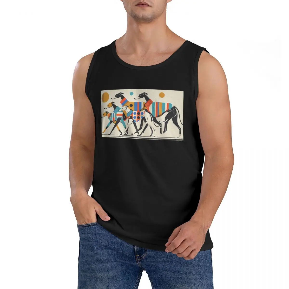 100% Cotton Sighthound Greyhound Whippet Lurcher Sleeveless T-Shirt Men Workout Sports Clothing Tops Men's Crew Neck Vest