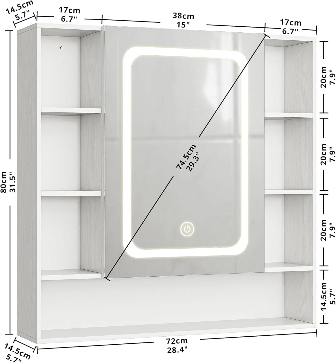 Medicine Cabinets Wall Mounted with LED Light Mirror, Bathroom Wall Cabinet with Shelves for Bathroom Storage