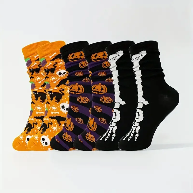 

3 Pair of Charms Halloween Skull Pumpkin Cartoon Print for Man Socks Women Stockings 1 Dollar Items