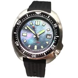 Tandorio NH35 MOP Dial Watch for Men Captain Steel Mechanical Diving 20Bar Silicone Strap Diving Lume Clock