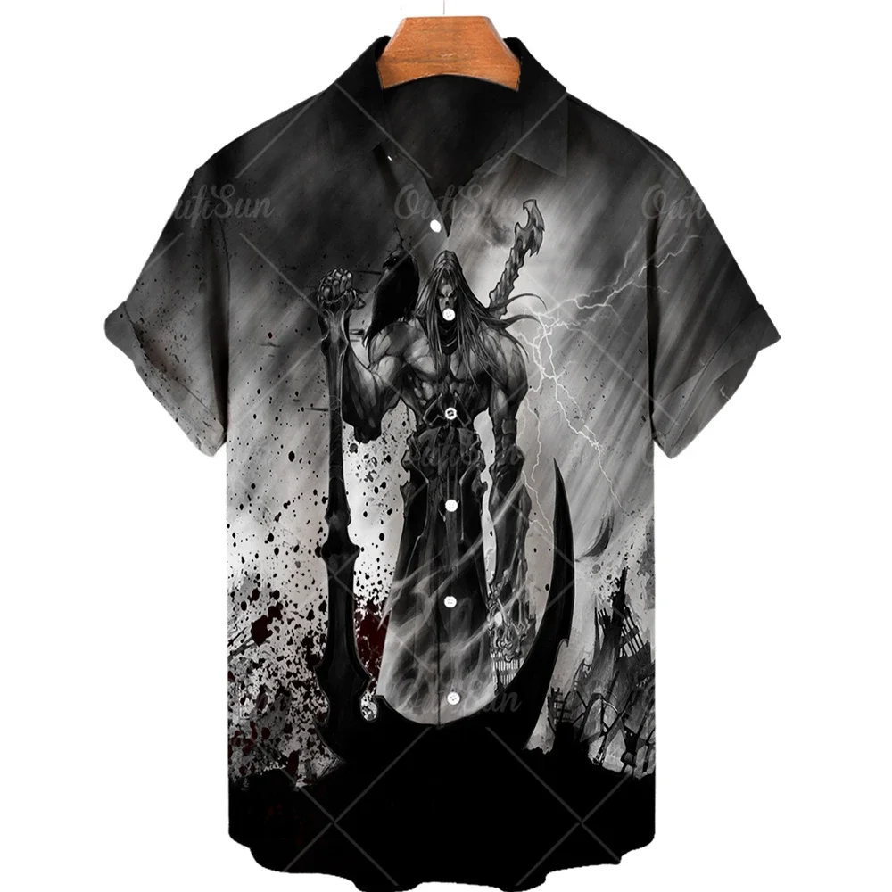 Camicia hawaiana da uomo camicia retrò 2022 Horror Skull Summer 3d Fashion Shirt Casual risvolto manica corta sciolto Top traspirante