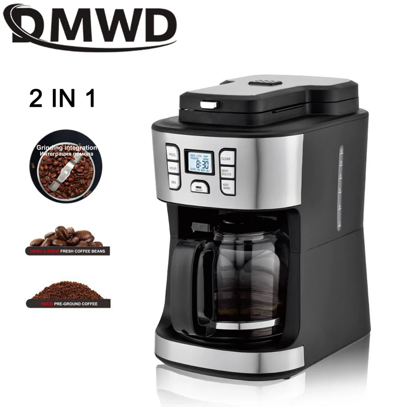 American Coffee Machine Automatic Bean Grinder Mill Coffee Beans Grinding Machine Espresso Tea Boiler Drip Coffee Maker Cafe Pot