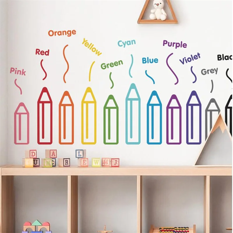 2PCS Creative Colorful Pen Pencil Wall Sticker On The Wall Living Room Renovation Children's Room Decoration Self  Adhesive