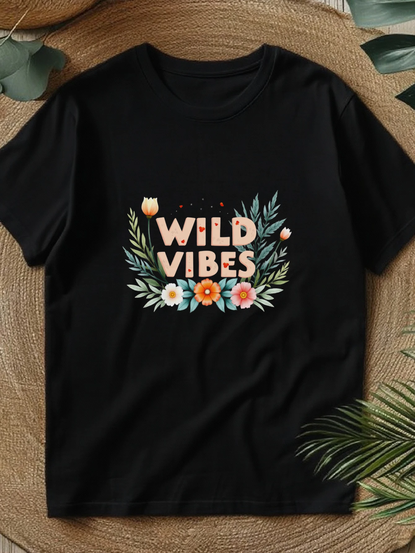 Cute Crop Top, Women's Round Neck T-Shirt, Spring and Summer Women's Clothing, Wild Style Floral Pattern, a Fashionable and Casual Choice, Attitude T-Shirt, Local Delivery