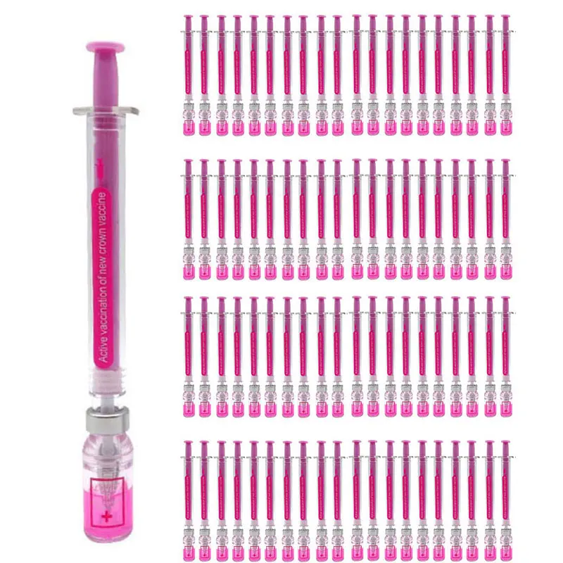 80Pcs Vaccine Pens Syringe Gel Pen Simulation Eliminates Virus Injection Syringe Shape Black Ink Signature Pen