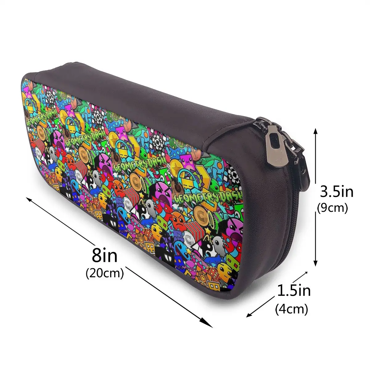 Video Game Geometry Dash Leather Pencil Case for Boy Girl School Pen Box Pencil Bag Stationery Supplies Pen Holder Bag
