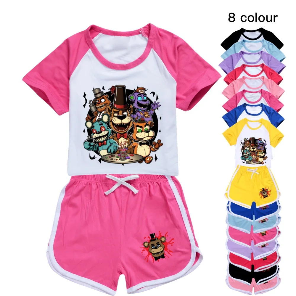 Hot Game Kids FNAF T-shirts Clothes Girls Boys Outfit Toddler Leisure Clothing shorts Set Teenage Short Sleeve Summer SportSuit