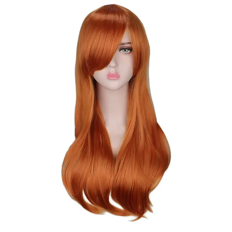 

QQXCAIW Long Curly Cosplay Costume Orange Wig For Women High Temperature Synthetic Hair Wigs