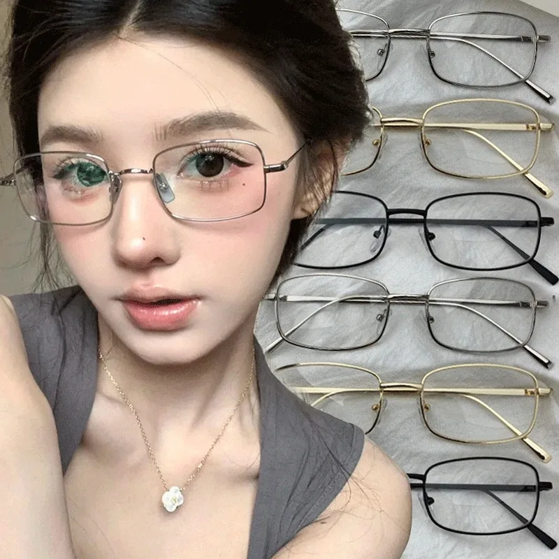 2024 Y2K Harajuku Small Square Frame Glasses Women Retro Metal Eyeglasses Clear Reading Spectacle Blue Light Blocking Eyewear