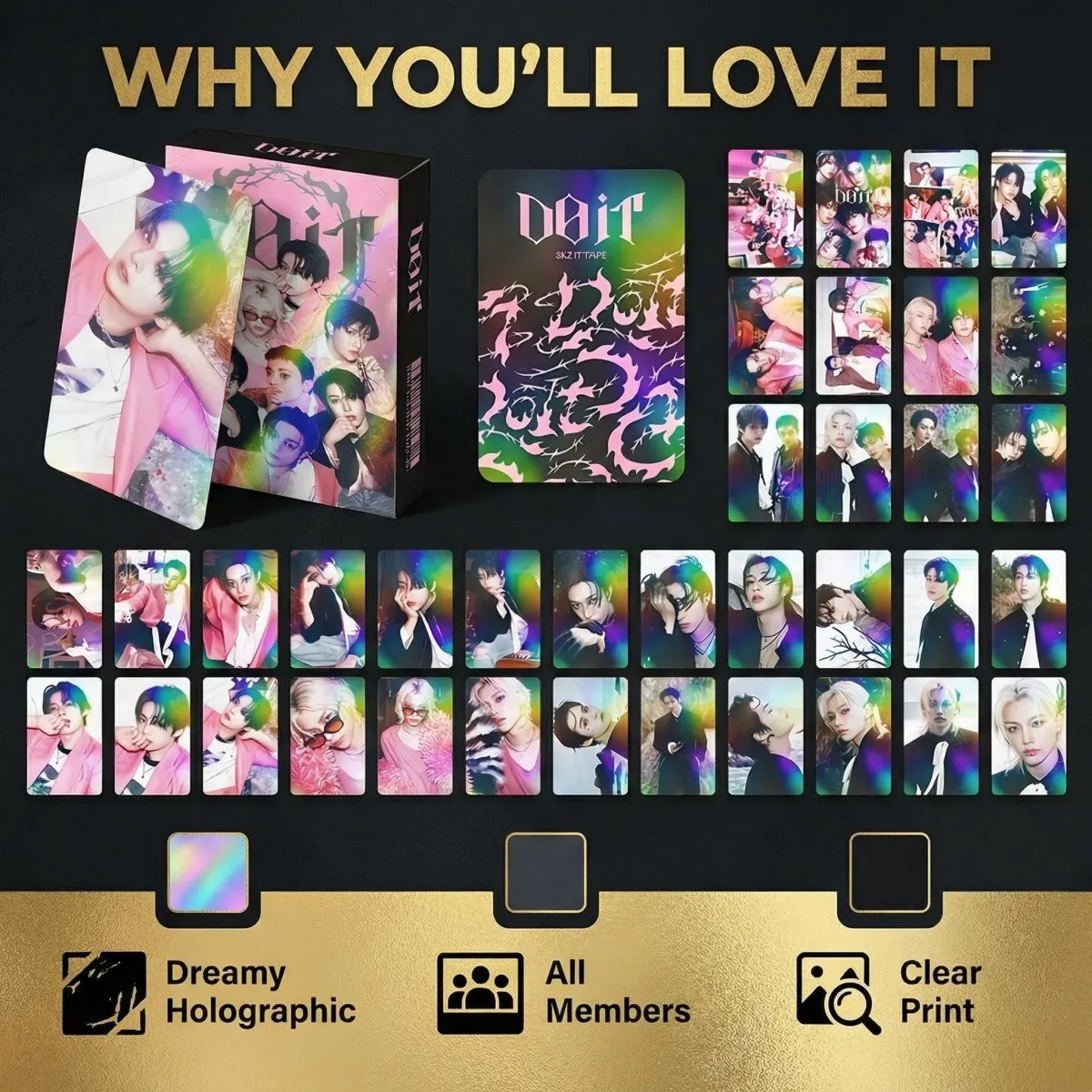 

Голографические фотокарточки K-pop Stray Kids DOIT: тематический набор бумажных фотокарточек для офиса, декоративные карточки, подарки для фанатов на день рождения