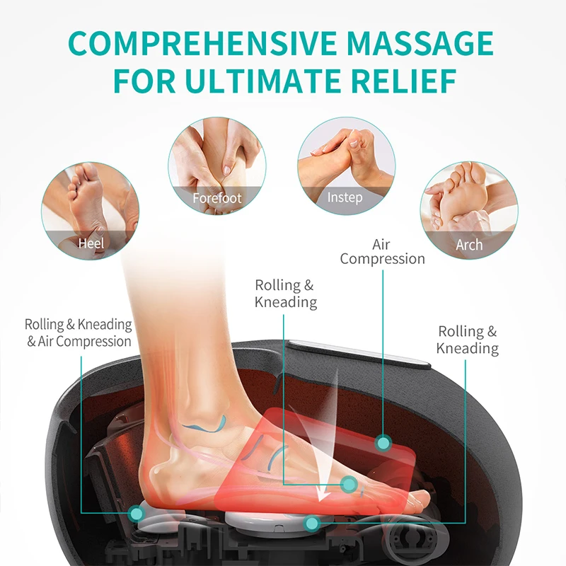 Nekteck Shipetrol-Appareil de massage des pieds, pétrissage profond avec chaleur, compression de l'air, rouleau de vibration, relaxation musculaire