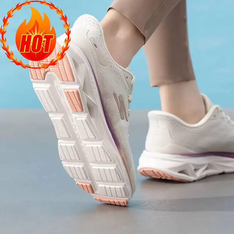 Women Skechers Cushion Running Shoes 129825-NAT, Natural Beige Breathable Mesh Trainers, Hollow Sole Lightweight Sports Sneakers
