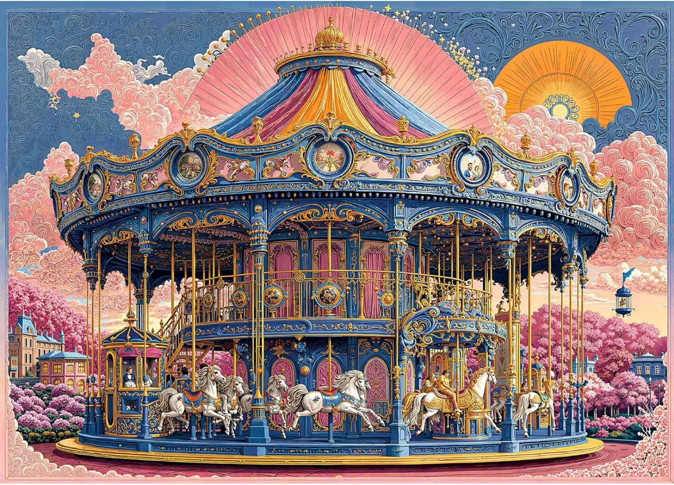 

120/300/500/1000 шт., карусель для взрослых, розовый парк, головоломка для снятия стресса, развлекательные игрушки, пейзажные головоломки, Рождественский подарок